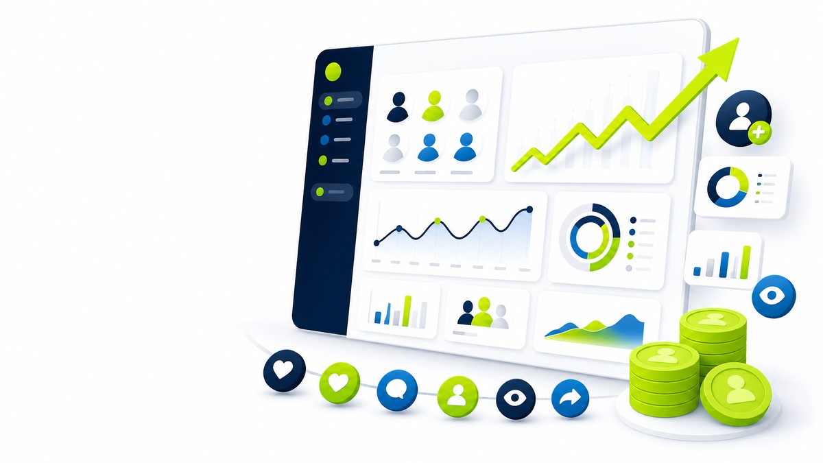 Clean growth analytics chart showing social media campaign performance